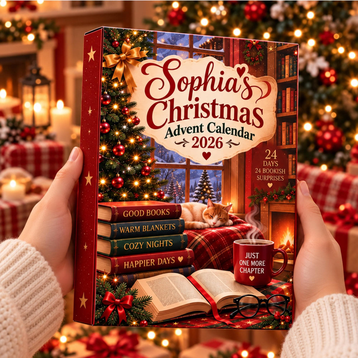 Personalized Book Lover Advent Calendar, Custom Name, 24 Bookish Acrylic Charms, Christmas Countdown for Book Lovers 2026