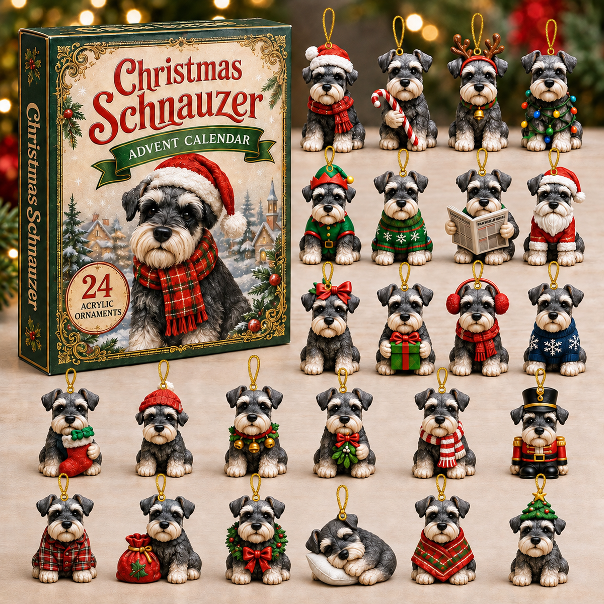 Christmas Schnauzer Advent Calendar 2026 - 24-Day Festive Countdown, Acrylic Charms Blind Box - Gift For Schnauzer Lovers