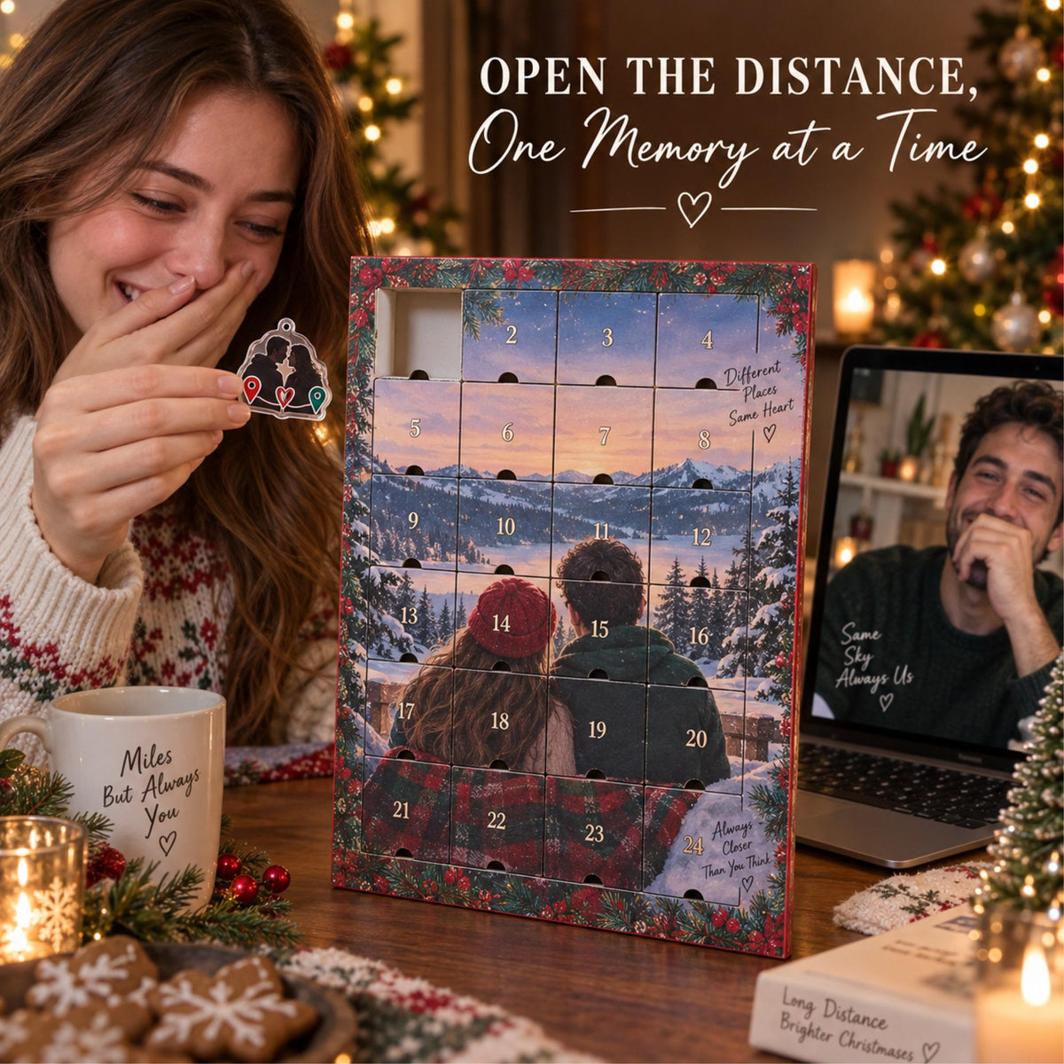 Personalized Long Distance Advent Calendar with 24 Custom Photo Acrylic Ornaments, Christmas Gift for Couple, Miles Apart Love Keepsake 2026