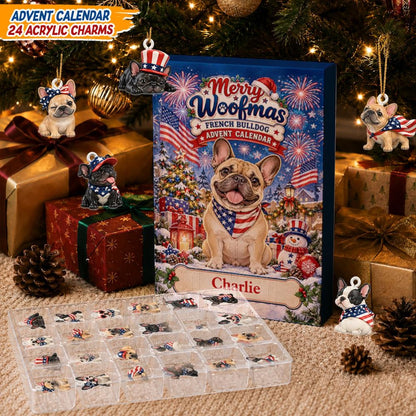 French Bulldog Advent Calendar, 24 Acrylic Charms, Personalized Dog Name, Daily Countdown Collectible Set