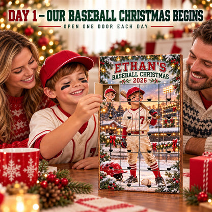 Personalized Baseball Advent Calendar with 24 Custom Photo Acrylic Ornaments, Player Number Christmas Gift for Baseball Family and Coach