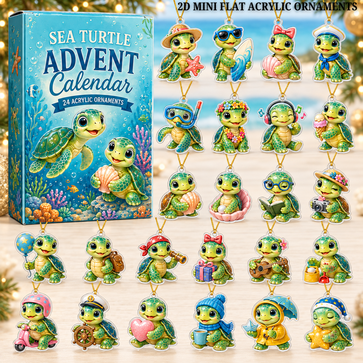 Everyday Sea Turtle Advent Calendar 2026 - 24-Day Festive Countdown, Acrylic Charms Blind Box - Gift For Sea Turtle Lovers