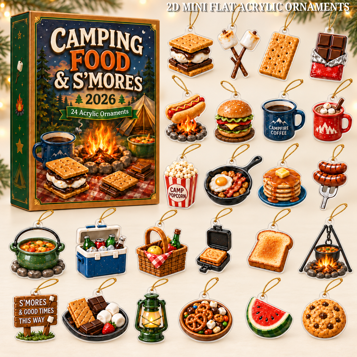 Camping Food & Smores Advent Calendar 2026 - 24-Day Festive Countdown, Acrylic Charms Blind Box - Gift For Campers, Family & Friends