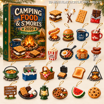 Camping Food & Smores Advent Calendar 2026 - 24-Day Festive Countdown, Acrylic Charms Blind Box - Gift For Campers, Family & Friends