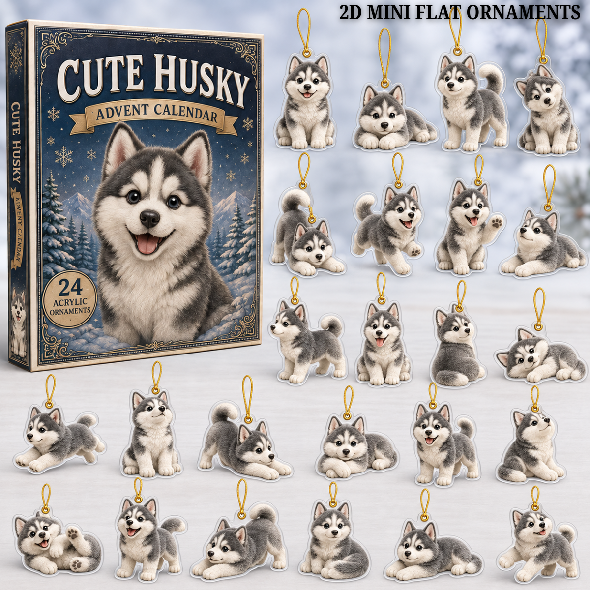 Cute Husky Advent Calendar 2026 - 24-Day Festive Countdown, Acrylic Charms Blind Box - Gift For Dog Lovers