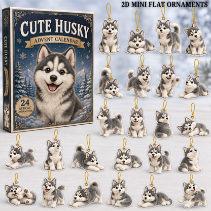 Cute Husky Advent Calendar 2026 - 24-Day Festive Countdown, Acrylic Charms Blind Box - Gift For Dog Lovers