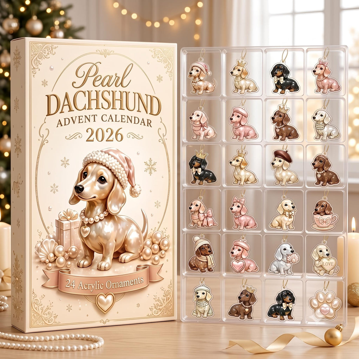Pearl Dachshund Advent Calendar 2026, Dachshund Christmas Countdown, 24 Pcs Dachshund Dog Acrylic Ornaments, Dachshund Lover Gift, Xmas Tree Decor