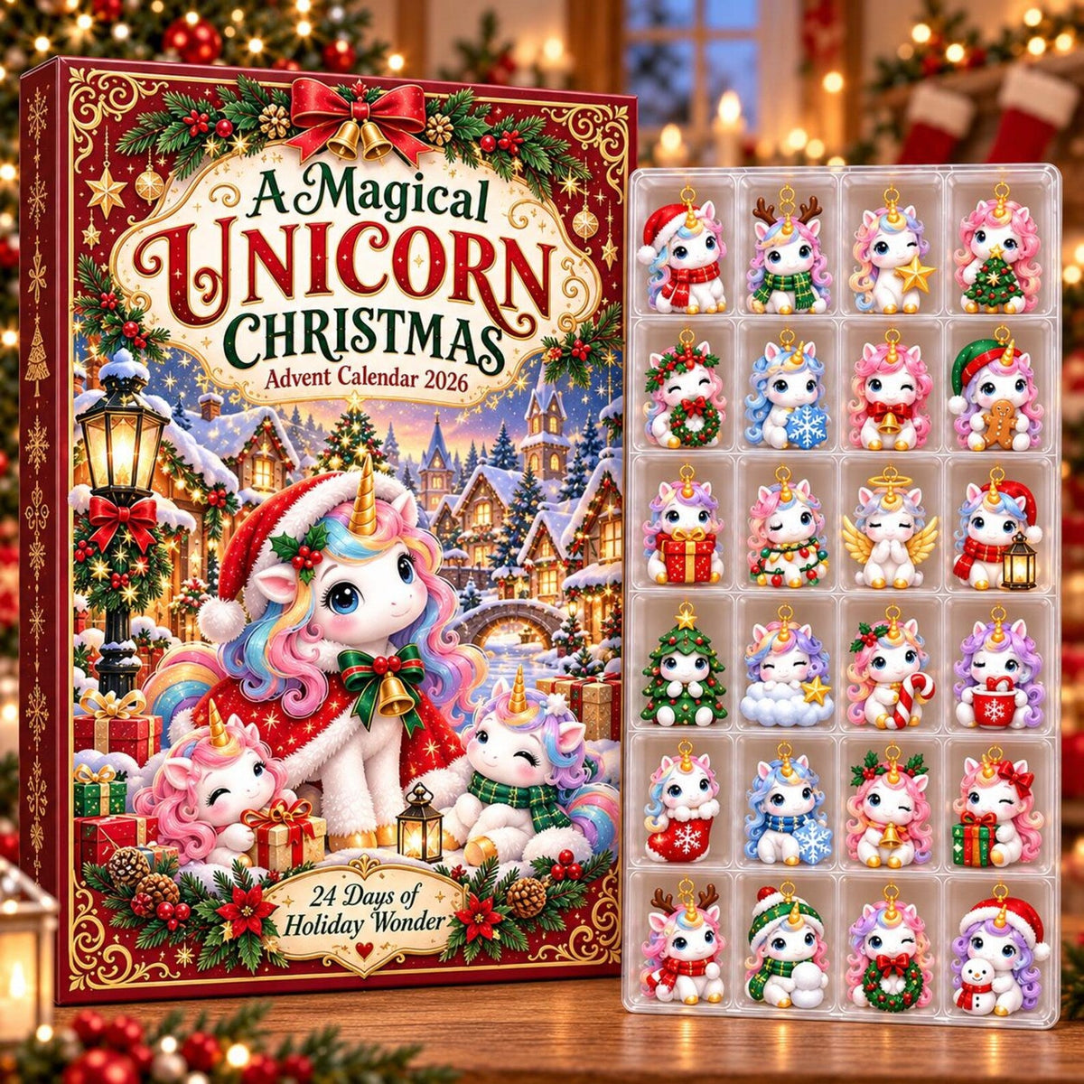 Cute Unicorn Advent Calendar, 24 Keepsake Tree Ornaments Holiday Gift for Girls 2026