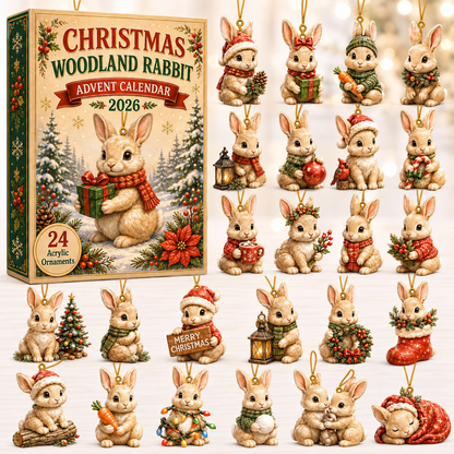 Christmas Woodland Rabbit Advent Calendar 2026 - 24-Day Festive Countdown, Acrylic Charms Blind Box - Gift For Woodland Lovers, Family & Friends