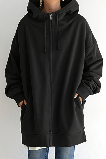 Solid Relaxed Longline Zip Hoodie