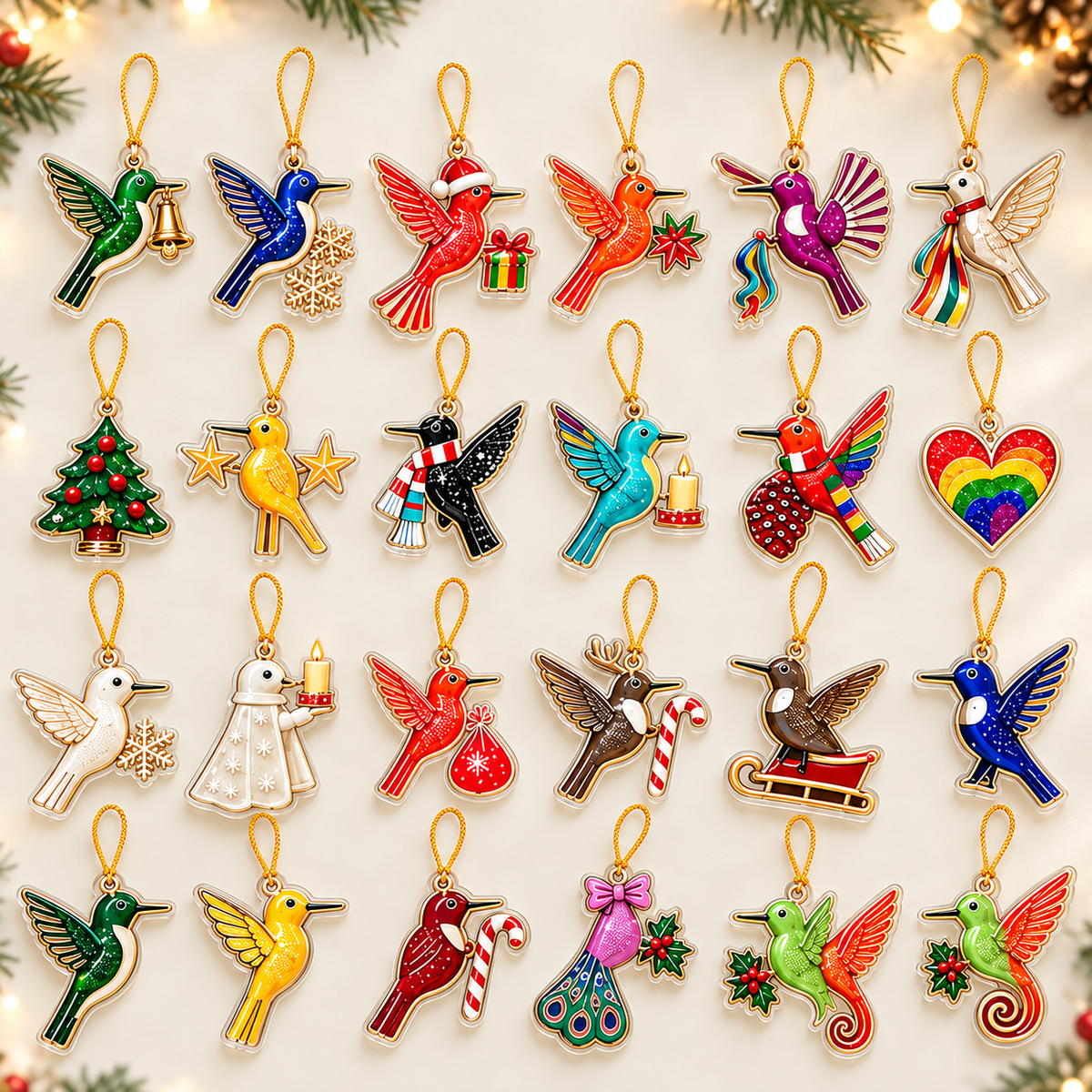 Hummingbird Advent Calendar 2026, 24 2D Flat Acrylic Ornaments Box, Christmas Countdown, Hummingbird Lover Gift