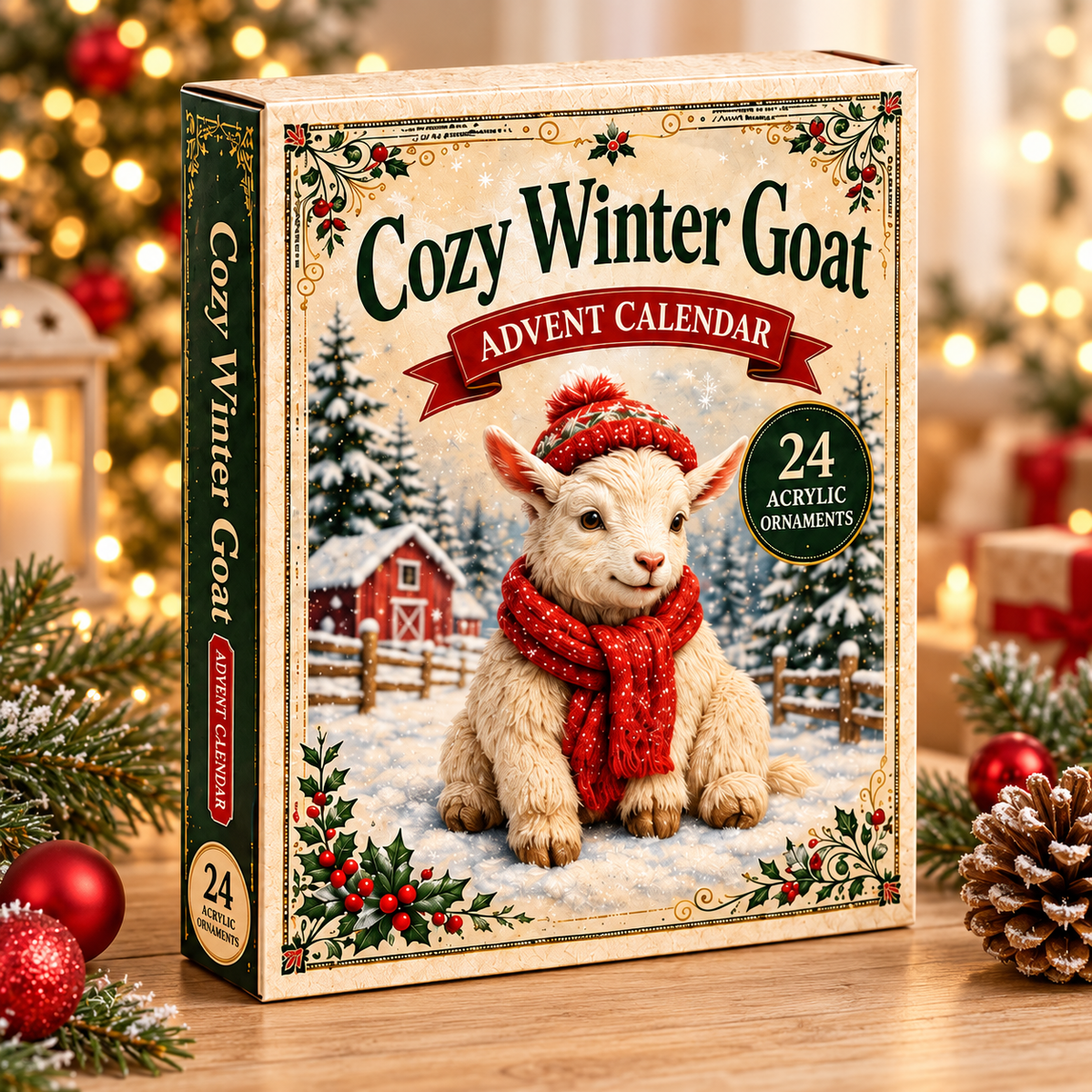 Cozy Winter Goat Advent Calendar 2026 - 24-Day Festive Countdown, Acrylic Charms Blind Box - Gift For Goat Lovers