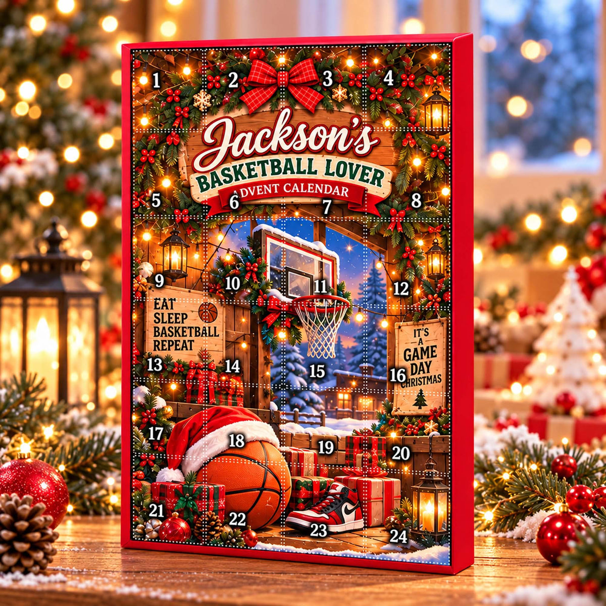 Basketball Christmas Advent Calendar Personalized, Custom Basketball Blind Box, 24 Day Christmas Countdown with Basketball Ornament Set