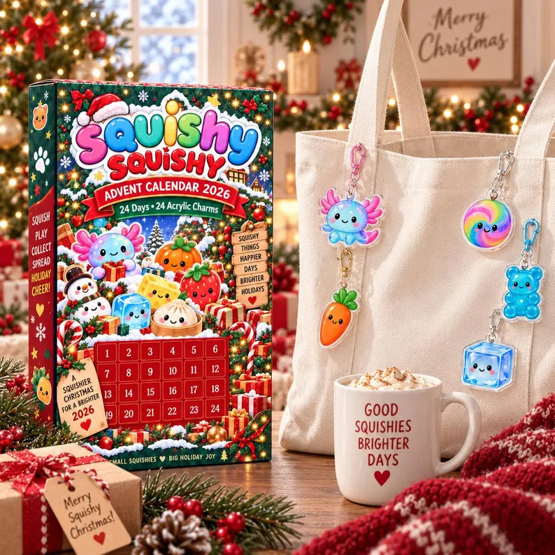 2026 Squishy Advent Calendar, 24-Day Christmas Countdown Box, 24 Acrylic Squishy Charms, Kawaii Mystery Collectible Calendar