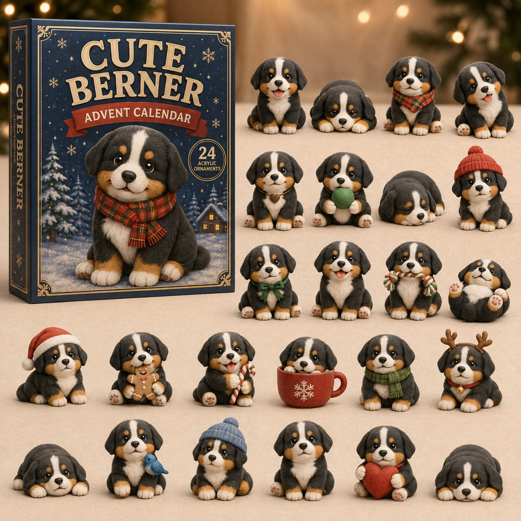 Cute Berner Winter Advent Calendar 2026 - 24-Day Festive Countdown, Acrylic Charms Blind Box - Gift For Bernese Lovers
