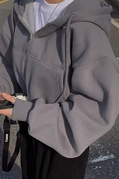 Oversized Cropped Full Zip Hoodie