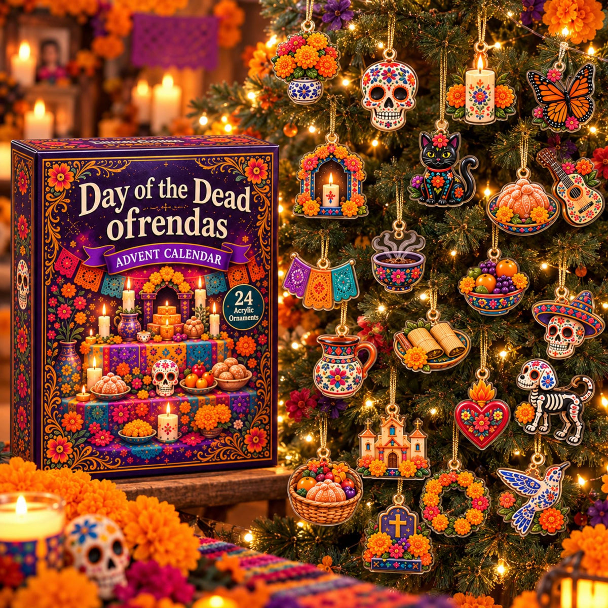 Day of the Dead Blind Box, 24 Acrylic Ornaments Advent Calendar, Dia de los Muertos Decor, Christmas Gift, 2026 Day of Dead