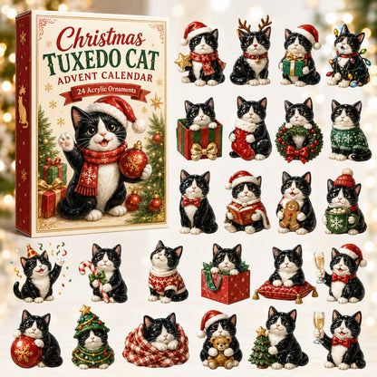 Christmas Tuxedo Cat Advent Calendar 2026 - 24-Day Festive Countdown, Acrylic Charms Blind Box - Gift For Cat Lovers