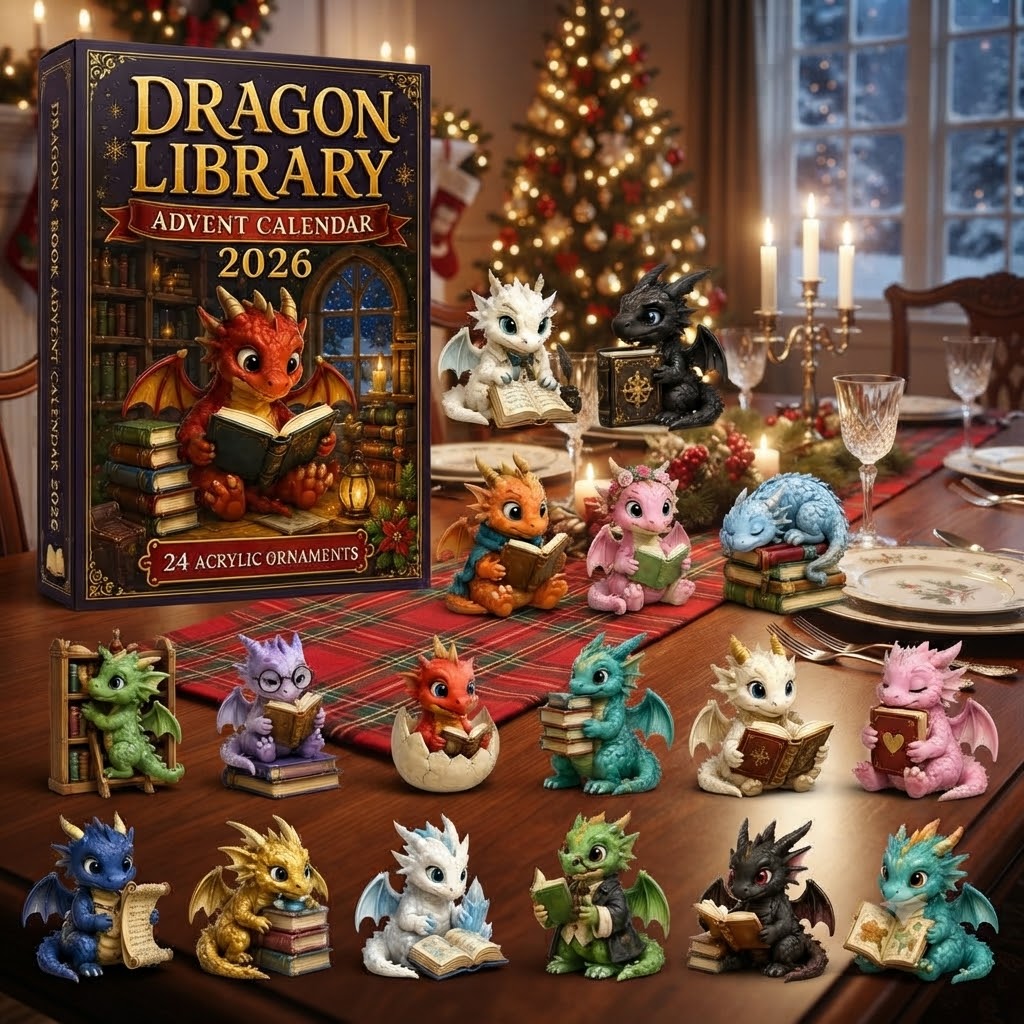 Dragon Library Advent Calendar 2026 - 24-Day Festive Countdown, Acrylic Charms Blind Box - Gift For Dragon Lovers