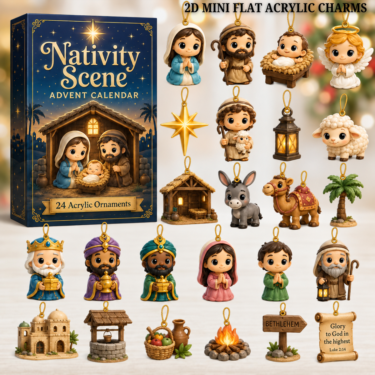 Nativity Scene Advent Calendar 2026 - 24-Day Festive Countdown, Acrylic Charms Blind Box - Gift For Family & Friends