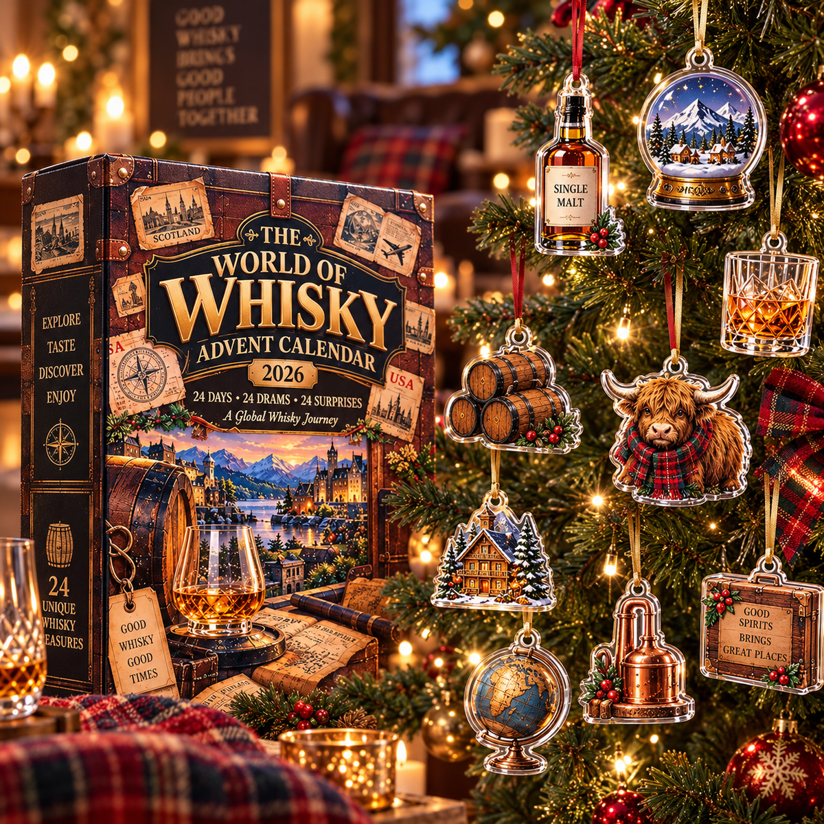 Global Whisky Advent Calendar 2026, 24 Days of International Drams & Treasures, Unique Christmas Countdown Gift, World Spirits Set