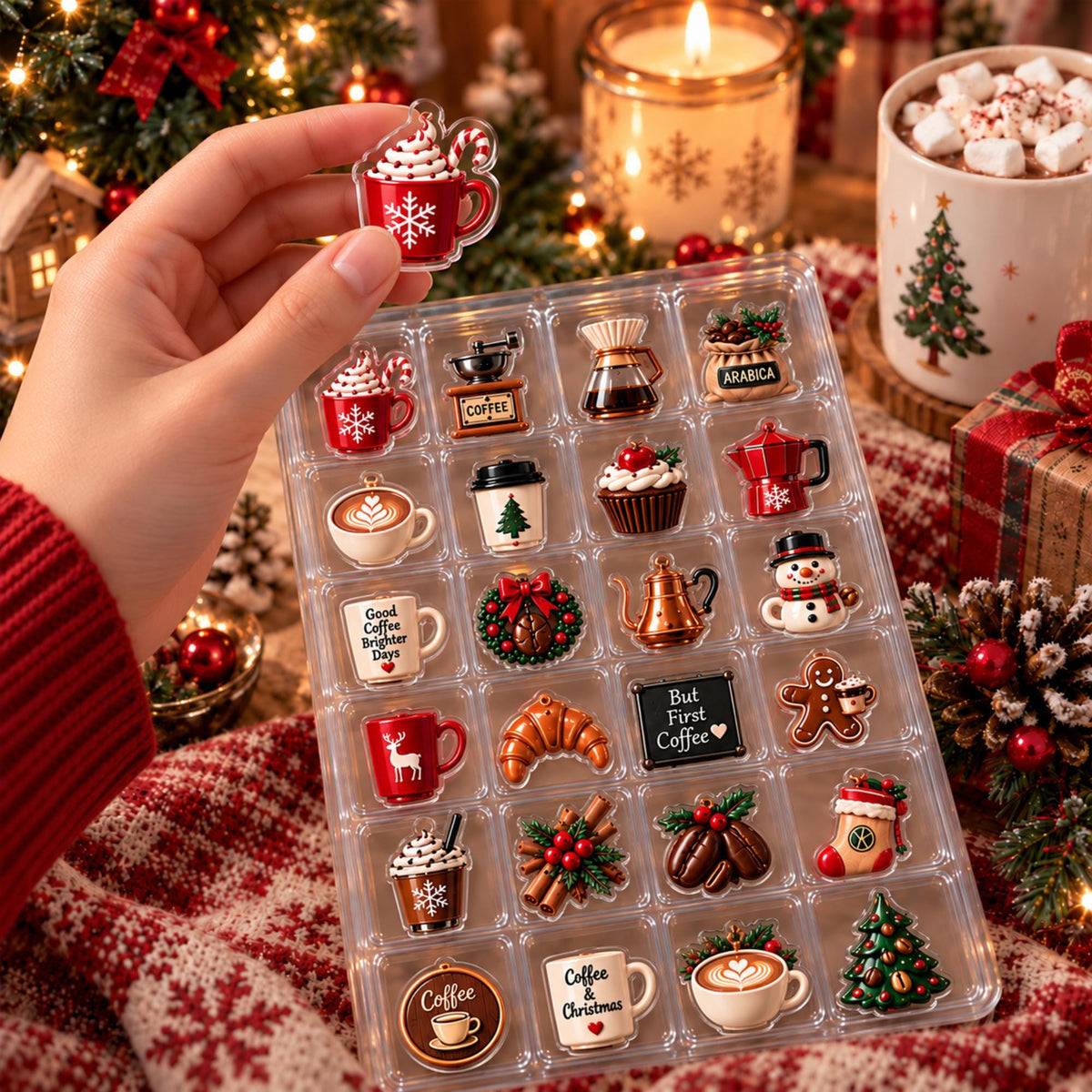 Personalized Coffee Advent Calendar, Custom Name, 24 Acrylic Coffee Charms, Christmas Countdown 2026