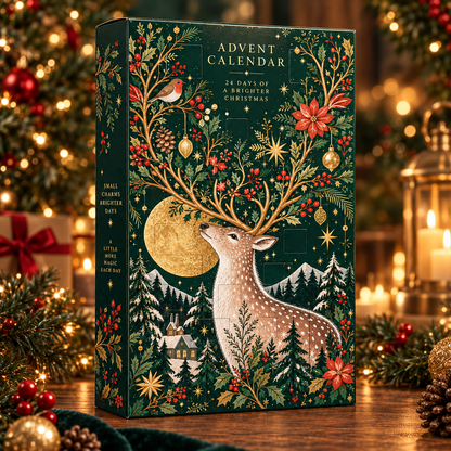 King Of The Forest Traditional Advent Calendar With 24 Acrylic Charm– 24-Day Christmas Countdown, No Chocolate