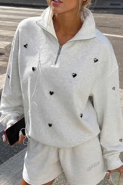 Heart Stud Half Zip Sweatshirt