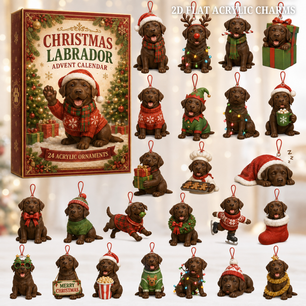 Christmas Chocolate Labrador Advent Calendar 2026 - 24-Day Festive Countdown, Acrylic Charms Blind Box - Gift For Labrador Lovers