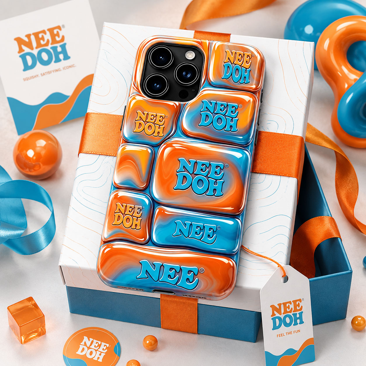 Nee Doh 3D Orange Blue Marble Puffy Phone Case
