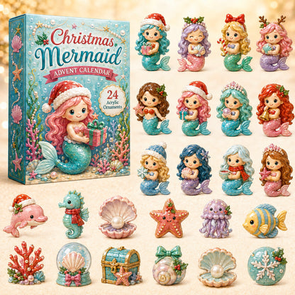 Christmas Mermaid Advent Calendar 2026 - 24-Day Festive Countdown, Acrylic Charms Blind Box - Gift For Mermaid Lovers