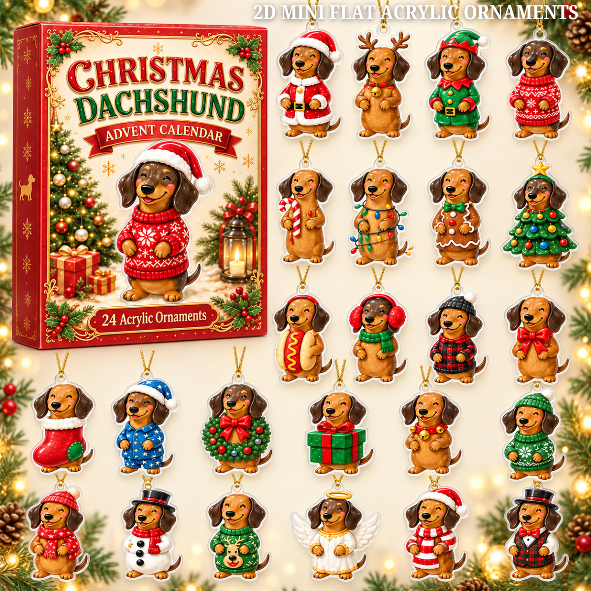 Christmas Dachshund Advent Calendar 2026 - 24-Day Festive Countdown, Acrylic Charms Blind Box - Gift For Dachshund Lovers