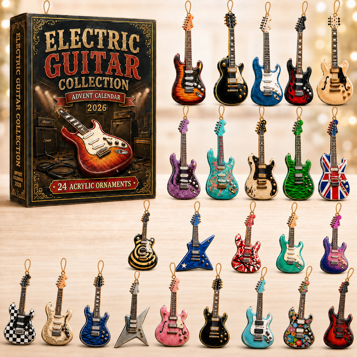 Electric Guitar Advent Calendar 2026 - 24-Day Festive Countdown, Acrylic Charms Blind Box - Gift For Guitar Lovers