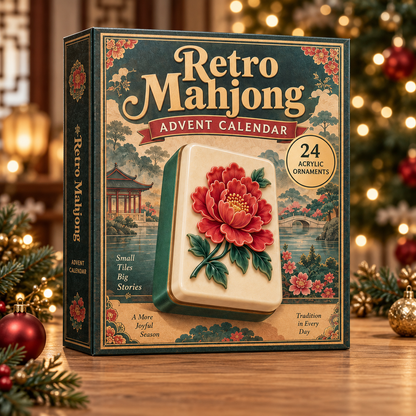 Retro Mahjong Advent Calendar 2026 - 24-Day Festive Countdown, Acrylic Charms Blind Box - Gift For Mahjong Lovers