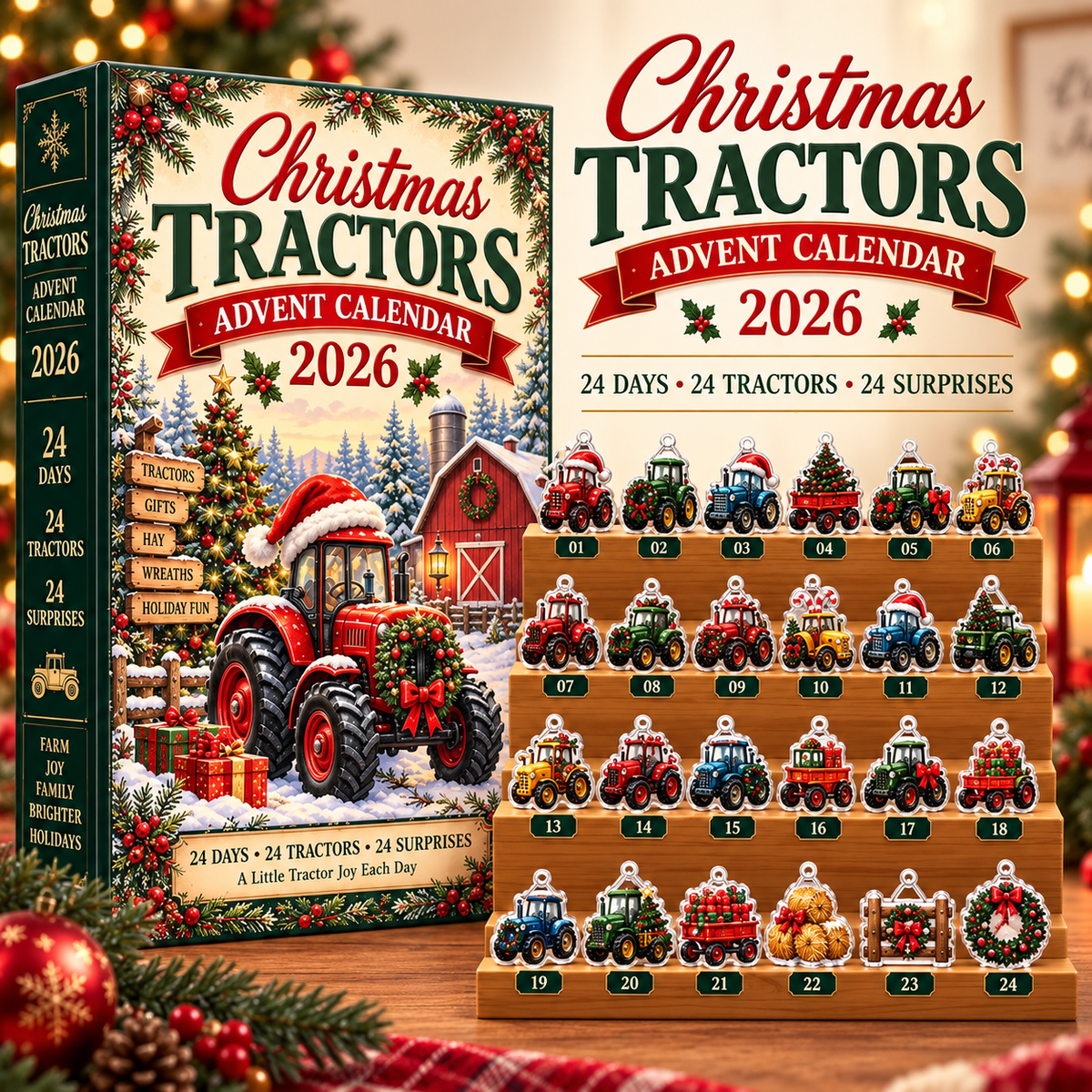 Christmas Tractors Advent Calendar 2026, 24 Days of Farm Machinery Surprises, Holiday Countdown Gift for Kids and Tractor Fans
