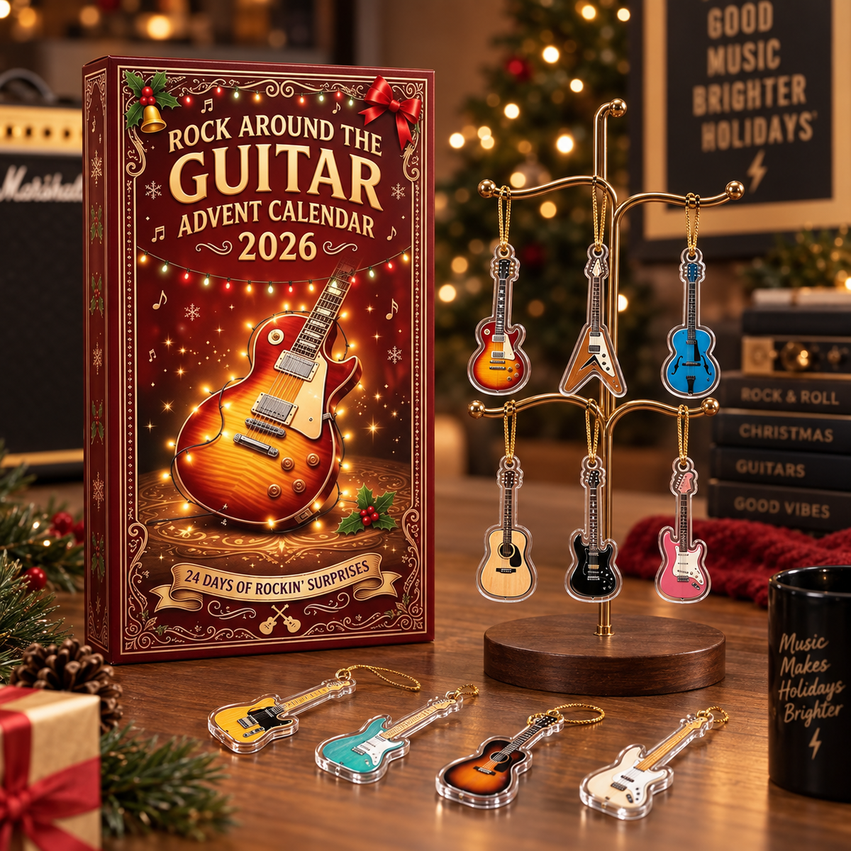 Guitar Advent Calendar 2026, 24 Days Christmas Countdown Box, Rock Music Guitar Ornaments Set, Musician Guitarist Gift