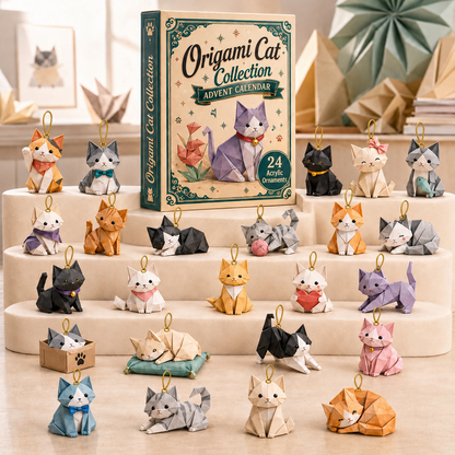 Origami Cat Collection Advent Calendar 2026 - 24-Day Festive Countdown, Acrylic Charms Blind Box - Gift For Origami Lovers