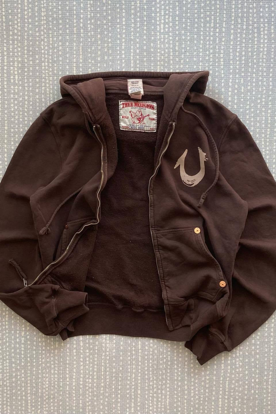 Vintage Graphic Riveted Zipper Hoodie