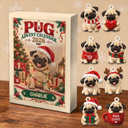 Personalized Pug Advent Calendar 2026, 24 Acrylic Charms, Custom Dog Name, Pug Lover Keepsake Collection