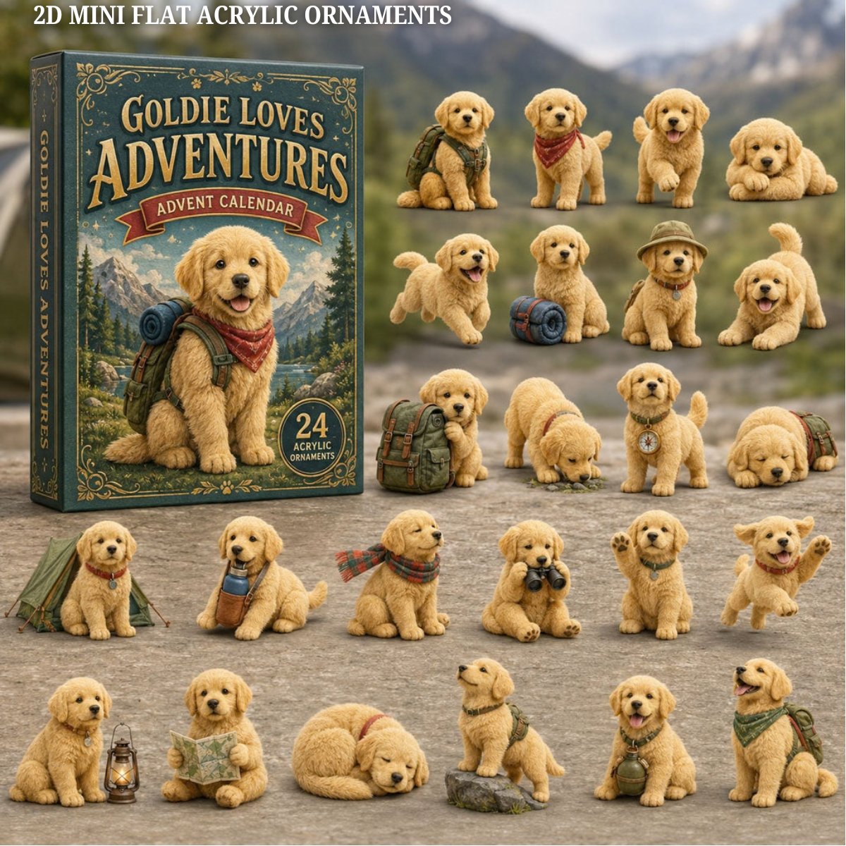 Goldie Adventures Advent Calendar 2026 - 24-Day Festive Countdown, Acrylic Charms Blind Box - Gift For Dog Lovers