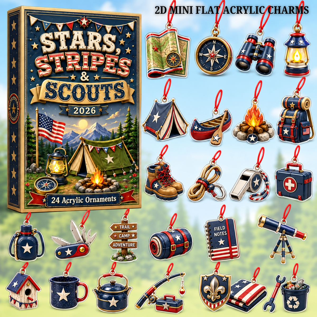 Stars Stripes & Scouts Advent Calendar 2026 - 24-Day Festive Countdown, Acrylic Charms Blind Box - Gift For Scouts, Family & Friends