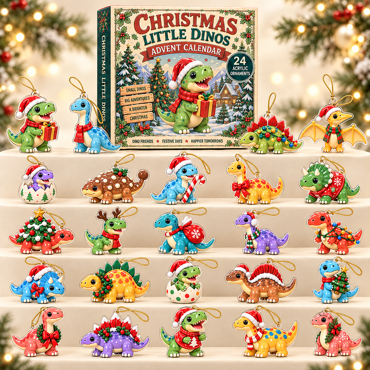 Christmas Little Dinos Advent Calendar 2026 - 24-Day Festive Countdown, Acrylic Charms Blind Box - Gift For Dinosaurs Lovers