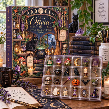 Personalized Witch Advent Calendar, Halloween Spell Book Countdown, 24 Magic Charms, Gothic Witch Gift, Custom Name GIFT 2026, Spooky Decor