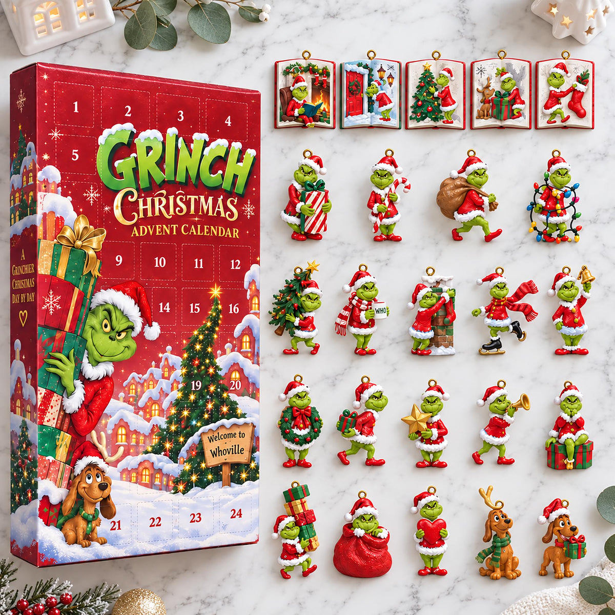Grinch Christmas Advent Calendar 2026, 24 Acrylic Ornament Charms, Holiday Countdown Gift