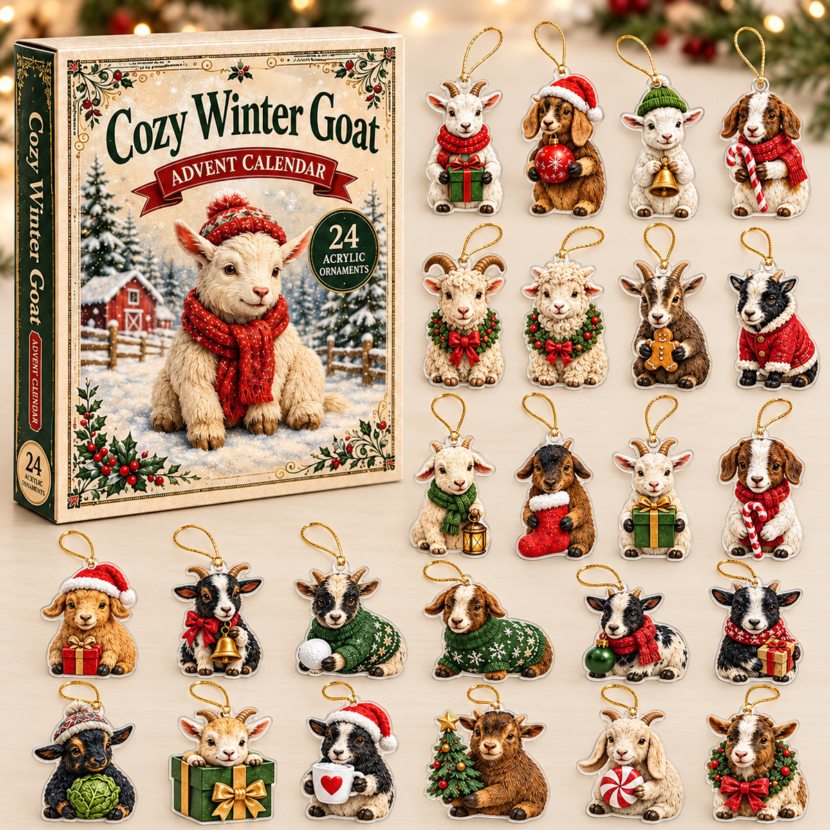 Cozy Winter Goat Advent Calendar 2026 - 24-Day Festive Countdown, Acrylic Charms Blind Box - Gift For Goat Lovers