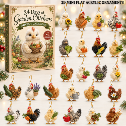 Garden Chicken Advent Calendar 2026 - 24-Day Festive Countdown, Acrylic Charms Blind Box - Gift For Farmhouse Lovers