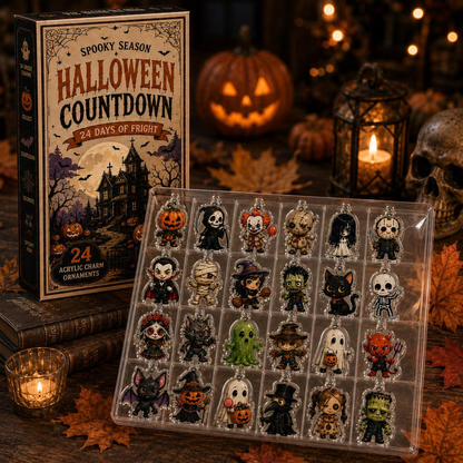 2026 Spooky Season Halloween Advent Calendar, 24 Acrylic Charm Ornaments, Horror Characters Countdown Box Collectible Gift
