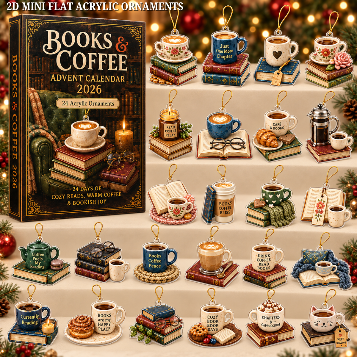 Book & Coffee Advent Calendar 2026 - 24-Day Festive Countdown, Acrylic Charms Blind Box - Gift For Reading Lovers