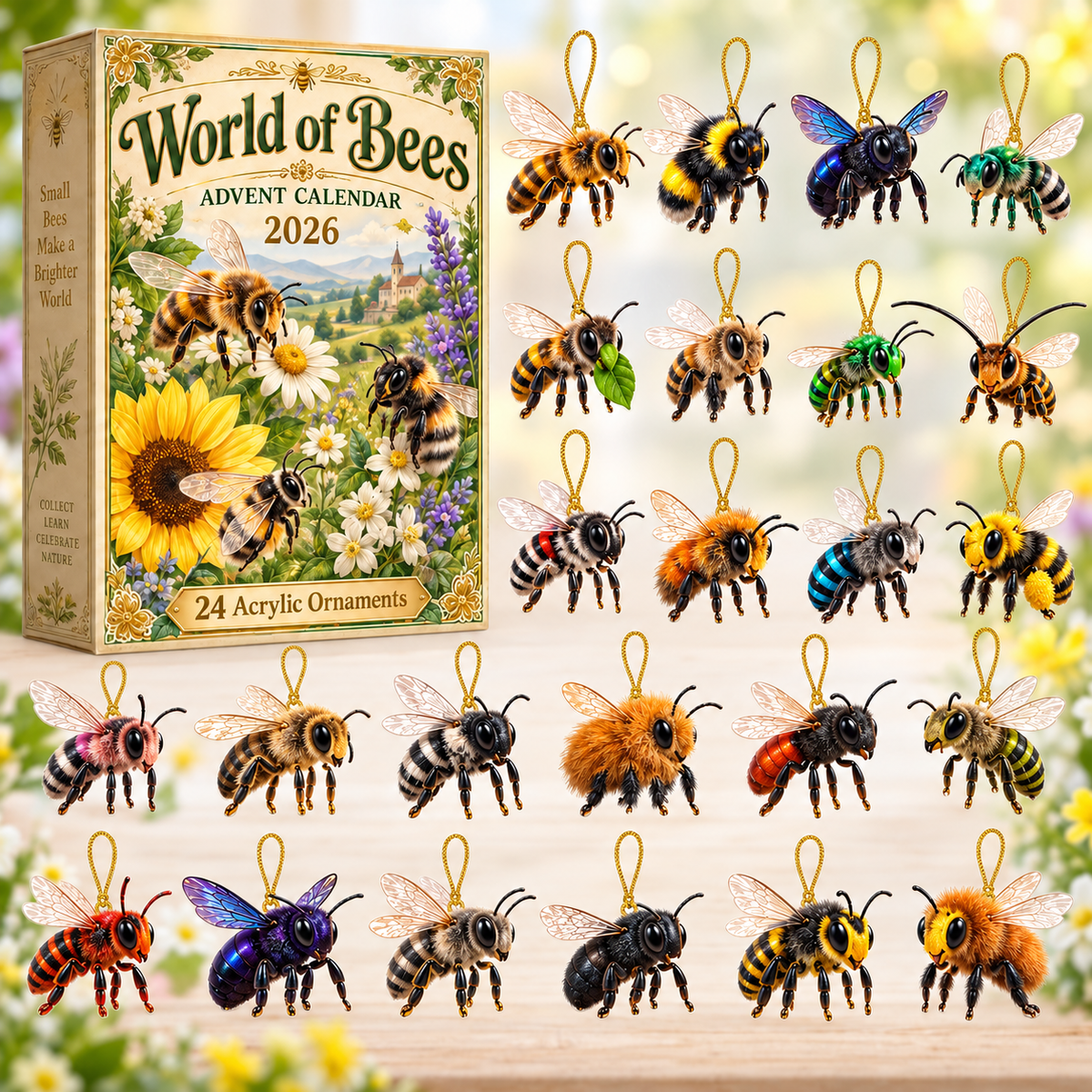 World Of Bees Advent Calendar 2026 - 24-Day Festive Countdown, Acrylic Charms Blind Box - Gift For Bee Lovers