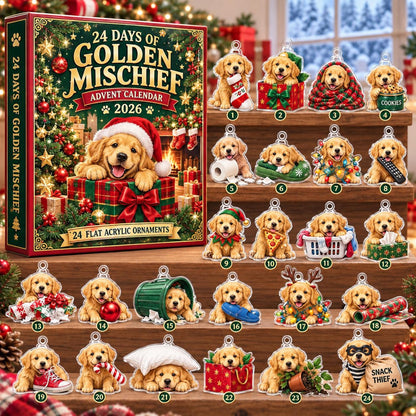 2D Flat Acrylic Golden Retriever Advent Calendar 2026, 24 Dog Ornaments, Golden Retriever Christmas Countdown, Dog Lover Gift
